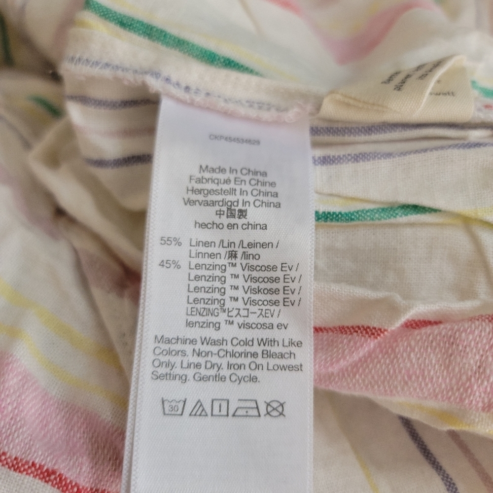 Madewell Sz S Linen Blend Top Button Up Rainbow Striped Multicolor Coastal - Picture 5 of 6